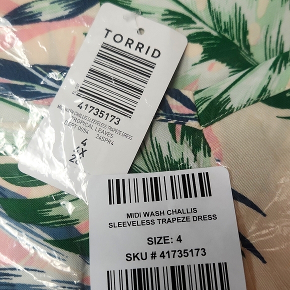 ❤️NWT VINTAGE TORRID MIDI TRAPEZE POCKETS DRESS - SLEEVELESS TROPICAL LEAVES - Picture 12 of 13